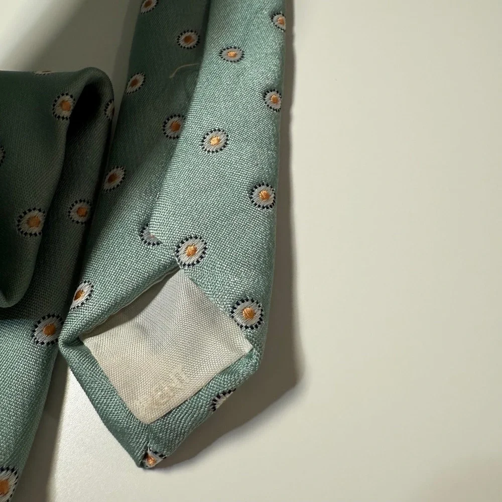 Yves Saint Laurent Tie Mens Green Geometric Medallion YSL Logo